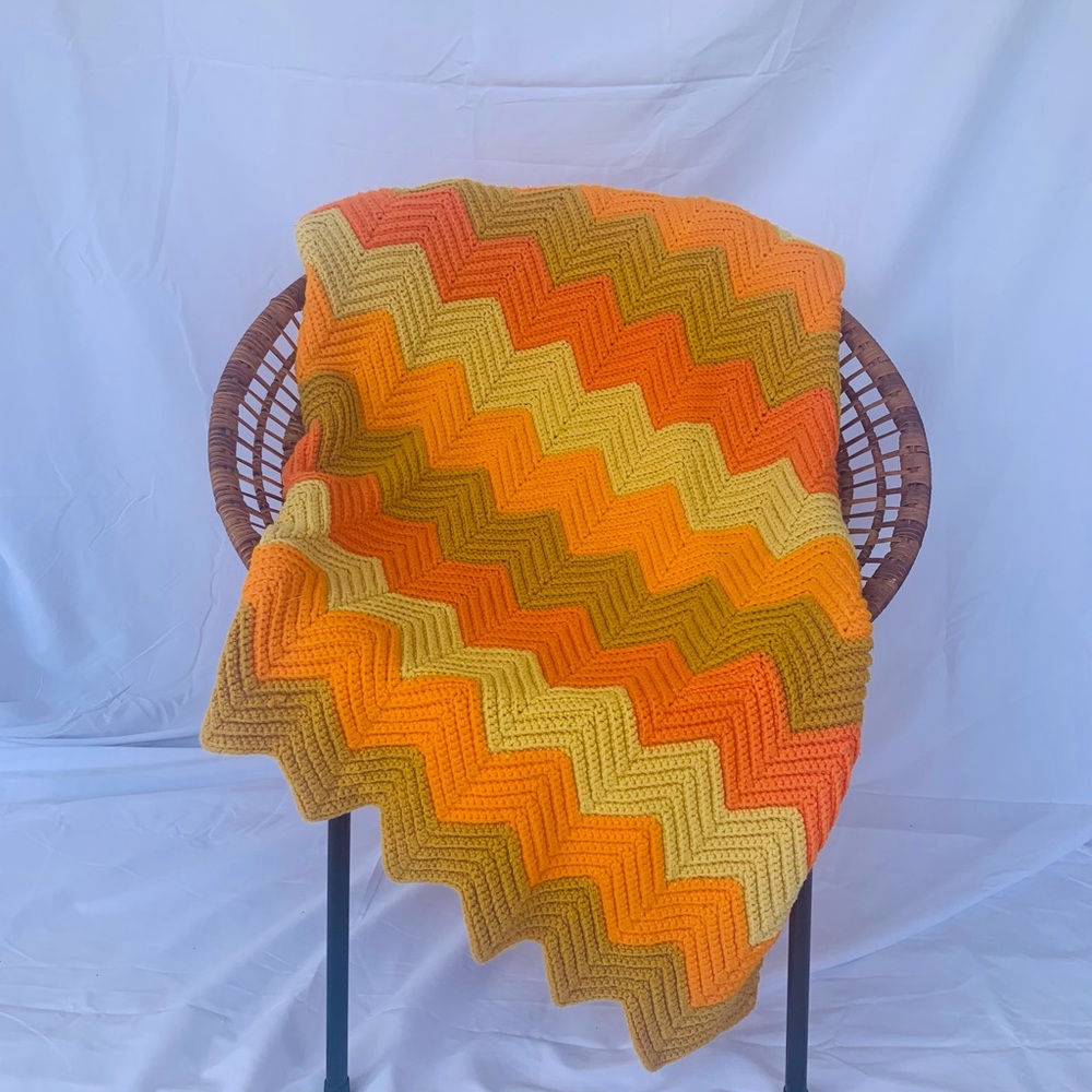 Vintage Afghan Chevron Blanket